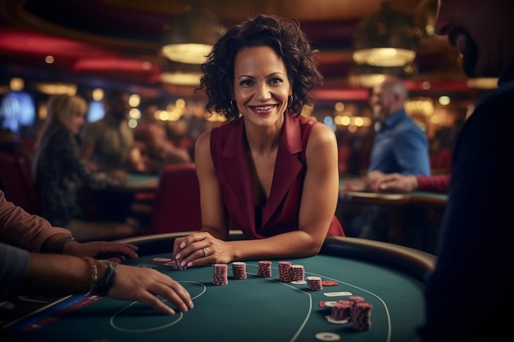 Meja permainan live casino dengan dealer profesional dan interaksi pemain di platform mob77